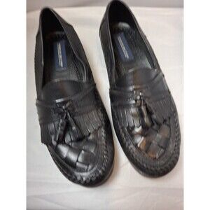 Giorgio Brutini Mens 11 M Black Leather Tassel Kiltie Woven Slip On Loafers